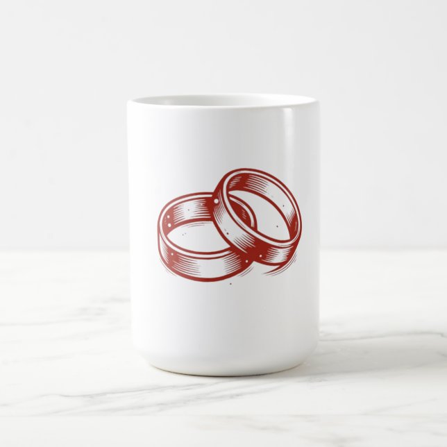 Kopplade vigselringar mugg - Rött & Guld Par (Center)