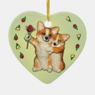 "Kopplar ihop corgien" Corgiprydnaden Julgransprydnad Keramik