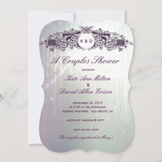 Kopplar ihop den franska utsmyckade purpurfärgade inbjudningar (Framsida)