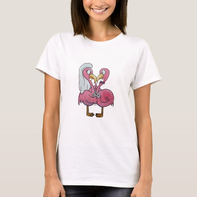 Kopplar ihop den nyckfulla rosa flamingoen för ny tee shirt (Framsida)