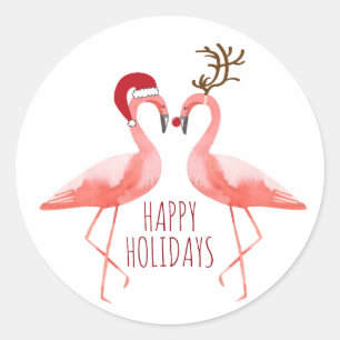 Kopplar ihop roliga flamingos för jul santa och runt klistermärke
