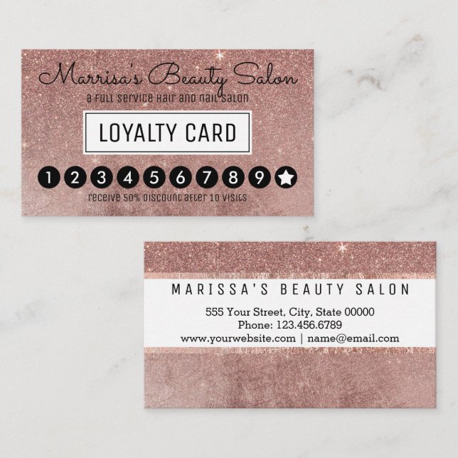 Kopplar ihop rosa guld- glitter för Glam Lojalitetskort (Fram/baksida)