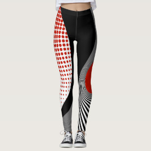 Kopplingar, abstrakt utformning, svart, grått, röt leggings
