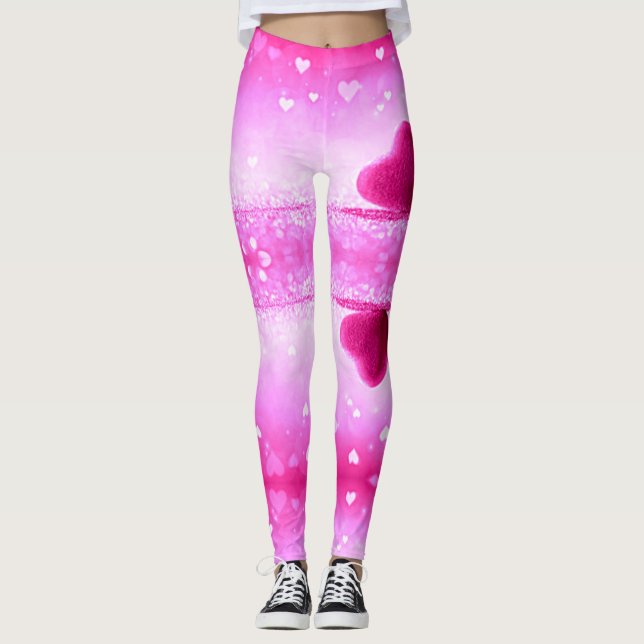 Kopplingar med rosa hjärtan i spandex/polyester. leggings (Framsida)