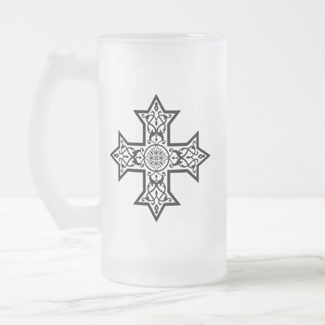 Koptisk kors Premium finkonst Frostat Ölglas (Vänster)