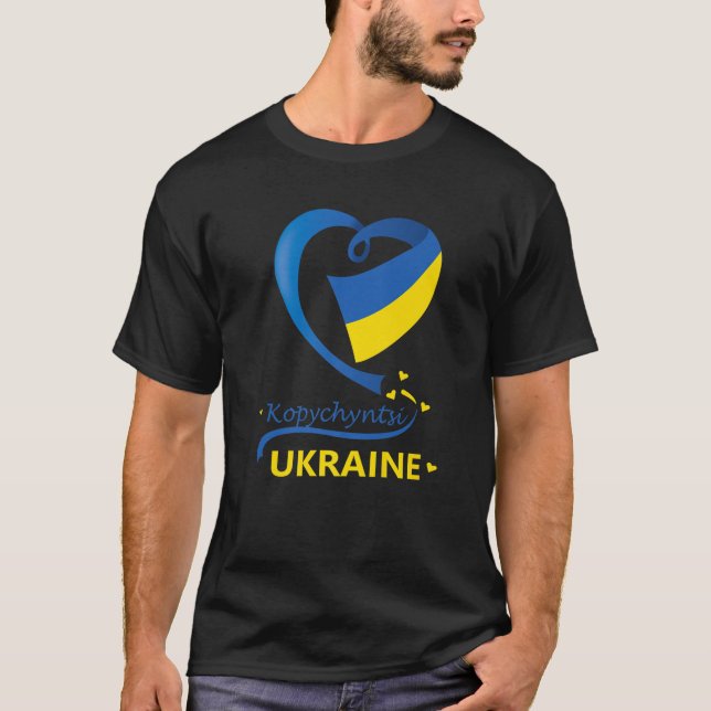 Kopychyntsi Ukraina National Flagga Heart Emblem C T Shirt (Framsida)