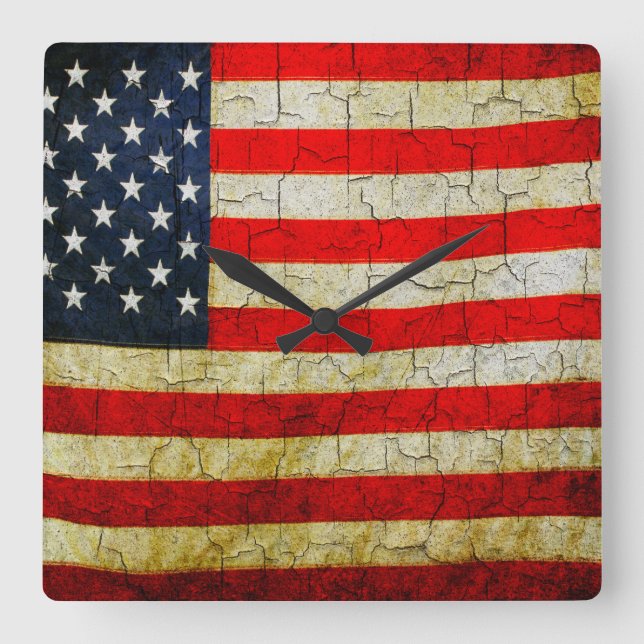 Kör Amerika-flagga Fyrkantig Klocka (Framsida)