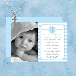 Kor Blue Rand Boy Photo Baptism-inbjudan Inbjudningar