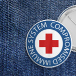 Kor Blue Red Comended Immune System Knapp<br><div class="desc">Professionellen tittar en försvagad knapp på immunsystemet med vit text mot en blå gräns som omger en röd kor.</div>