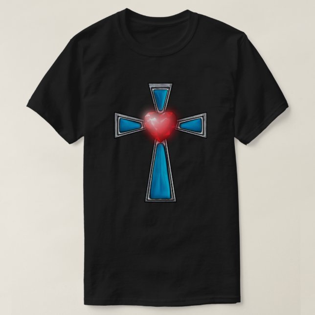 Kor Blue Stones Ruby Red Heart T Shirt (Design framsida)