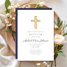 Kor Boy Baptism vid marinblå Religiösa Inbjudningar