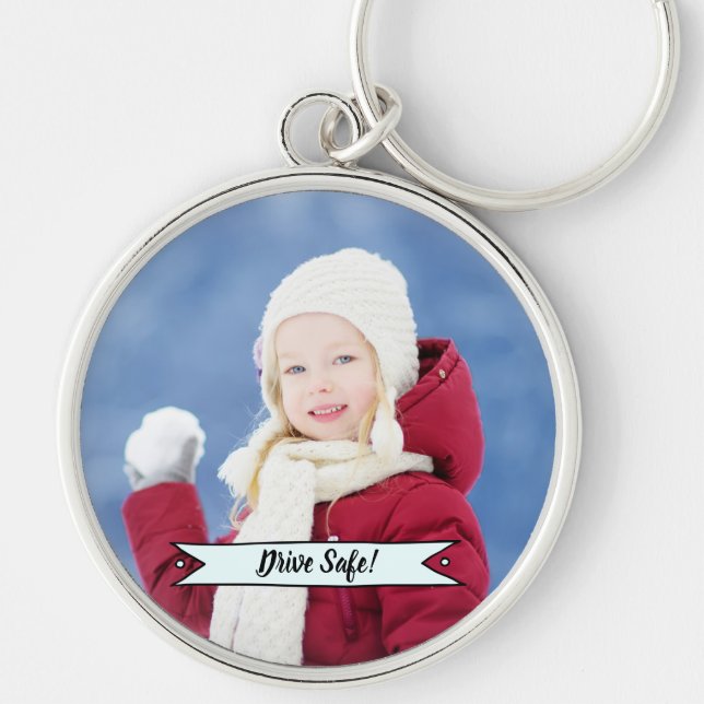 Kör det säkra beställnings- fotoet och slogan rund silverfärgad nyckelring (Framsidan)
