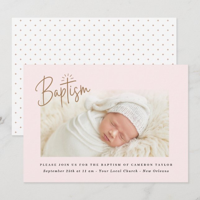 Kor Dusty Rosa  Script Baptism Photo Girl Inbjudningar (Fram/baksida)