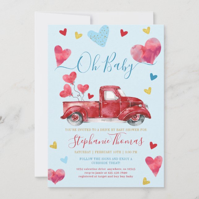 Kör efter Boy Valentine Baby Shower med hjärtan Inbjudningar (Framsida)