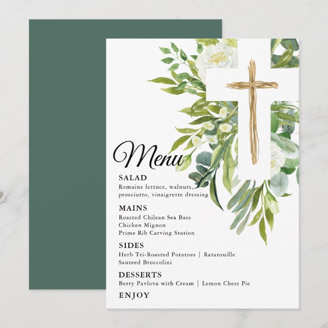 Kor Elegant Baptism i Blommigten Botanical Meny (Fram/baksida)