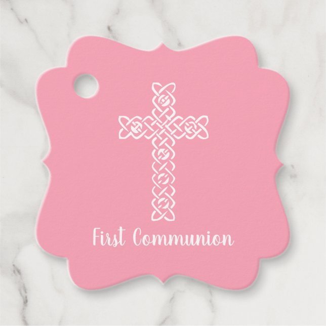 Kor | Flamingo Rosa Communion Baptism Christen Gåvor Etiketter (Framsida)