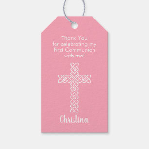 Kor Flamingo Rosa Communion Baptism Christening Presentetikett