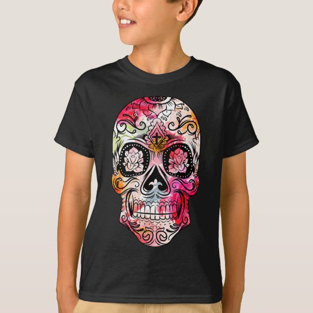 Kor Flower Sugar Skull Day of the dead Costume G T Shirt (Framsida)