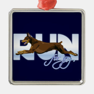 Kör för glädje, röd Doberman Julgransprydnad Metall