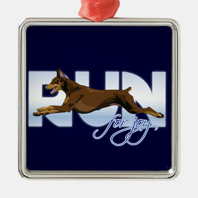 Kör för glädje, röd Doberman Julgransprydnad Metall (Framsidan)