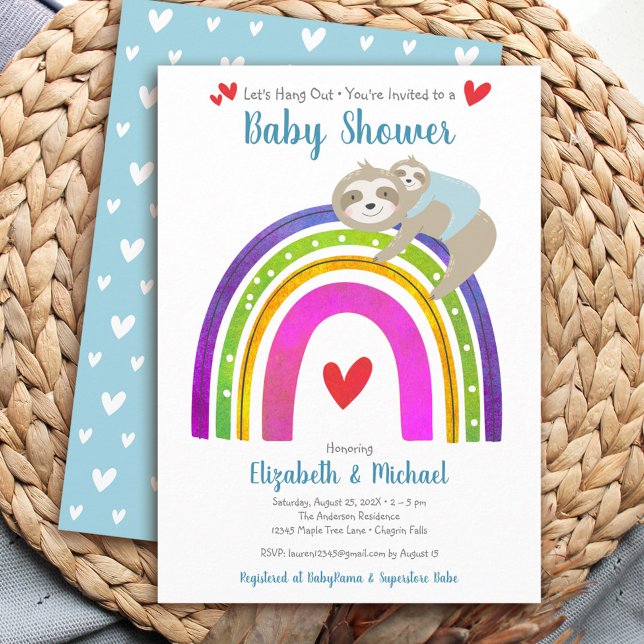 Kör genom pojkbabyduschen, Cute Sloths Rainbow Inbjudningar (Skapare uppladdad)