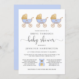 Kör genom Pojke Shower Retro Carriage Blue Inbjudningar