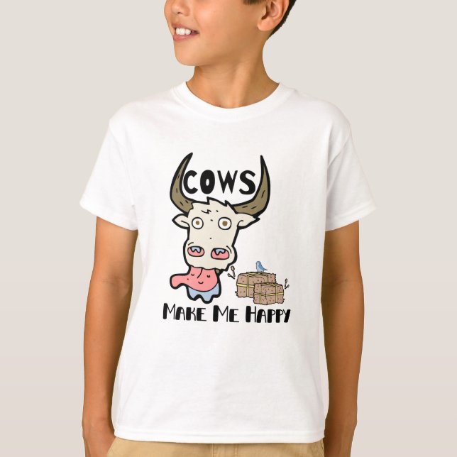 Kor gör mig till Lycklig Moo Cow Shirt Girl Boys T (Framsida)