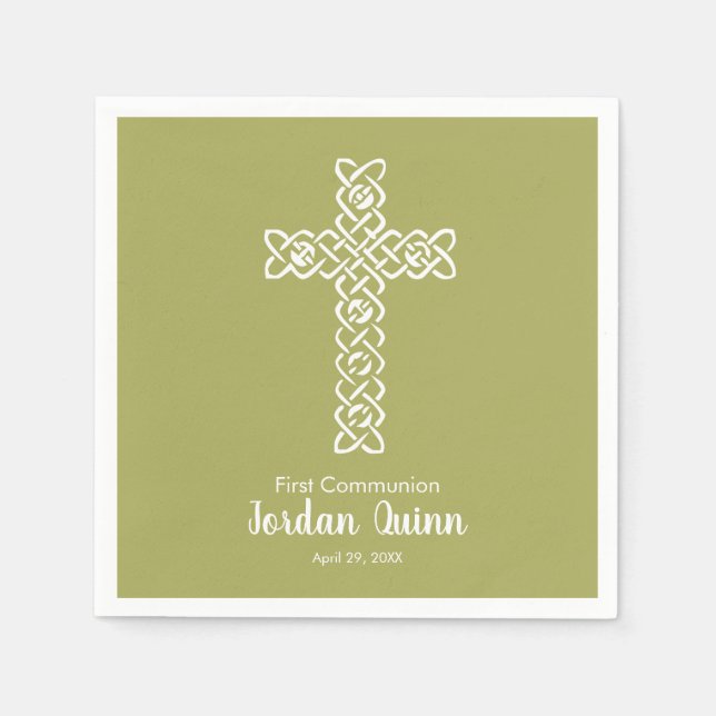 Kor | Gult Grönt Communion Baptism Christening Pappersservett (Framsidan)