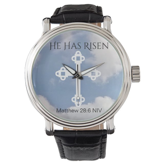 Kor i Cloudy Himlar Resurrection Blue Påsk Gift Armbandsur (Framsida)