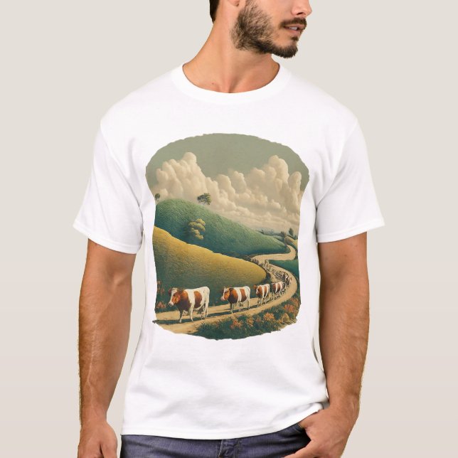 Kor i lycklig i A Fält T Shirt (Framsida)