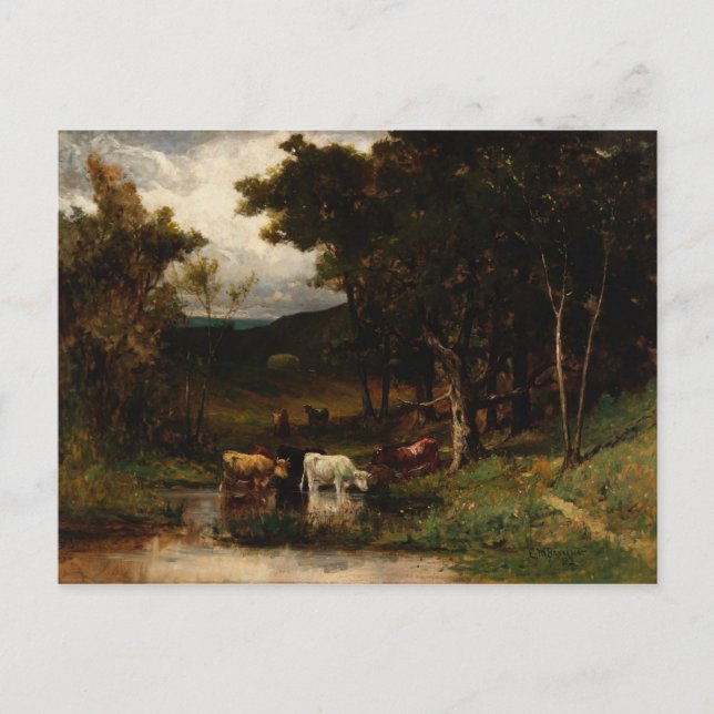 Kor i Stream nära Träd - Edward Banister Vykort (Framsida)