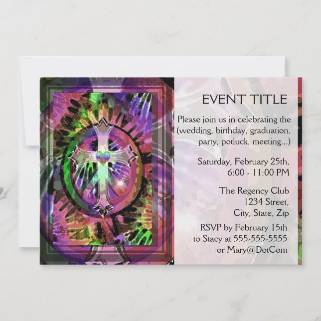 Kor i Tye Dye Färger med hjärtcentrum. Inbjudningar (Framsida)