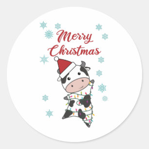 Kor i vinterkalvar i god jul Cow Snö Runt Klistermärke