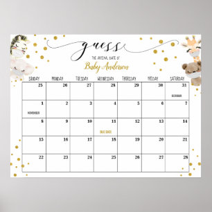 Kör-igen Baby Shower Gissa Förfallodatum Kalender Poster