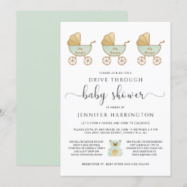 Kör igenom Grönten Retro Carriage för babyskor Inbjudningar