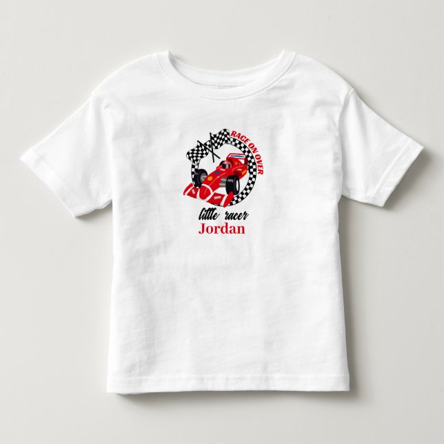 Kör ikapp Röd Tävlingsbil Alla Åldrar Födelsedag T Shirt (Framsida)
