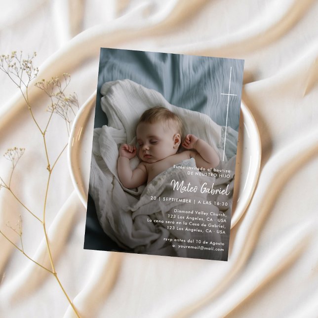 Kor-katolsk baptism Calligraphy Bautizo Photo Inbjudningar (Skapare uppladdad)