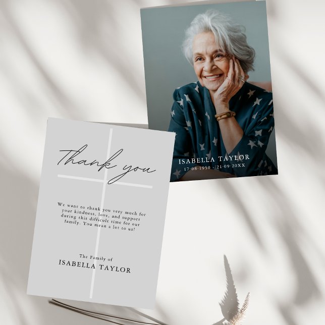 Kor katolska Memorial Photo Grått Tack Kort (Skapare uppladdad)