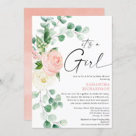 Kör med babydusch vår blommigt rosa Greenery Inbjudningar