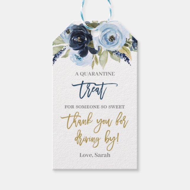 Kör med blå blommigt presentetikett (Framsidan)