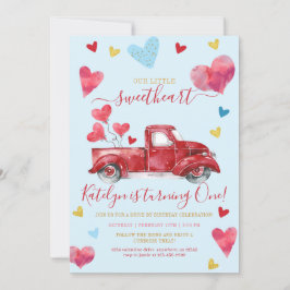 Kör med Blue Valentine Hearts Boy Birthday Inbjudningar
