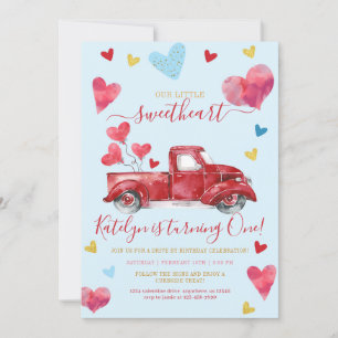 Kör med Blue Valentine Hearts Boy Birthday Inbjudningar
