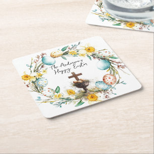 Kor med dekorativa ägg I blommigt Påsk Underlägg Papper Kvadrat