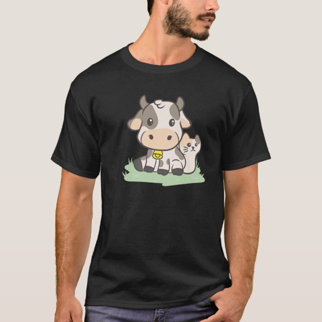 Kor med en kattfarmor, japanska med estetisk tejpa t shirt (Framsida)