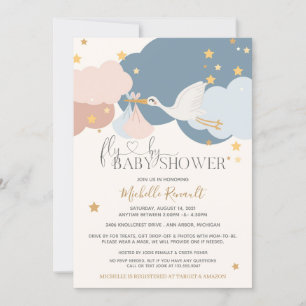Kör med "Fly by" Stork Boy Twillingar Baby Shower Inbjudningar