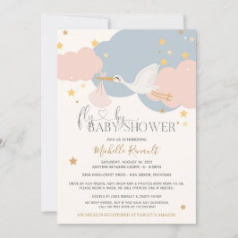 Kör med "Fly by"-stork Det är en flicka-babyskare Inbjudningar