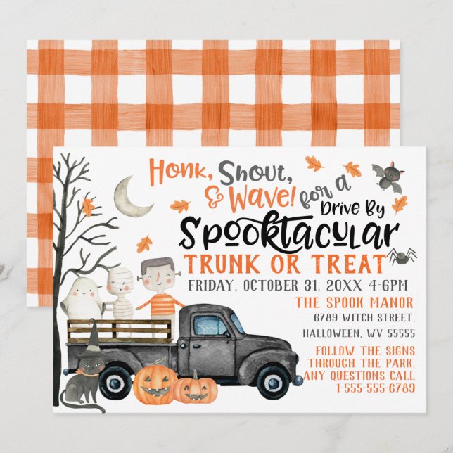 Kör med Halloween fest Trunk eller behandla Parad Inbjudningar (Fram/baksida)