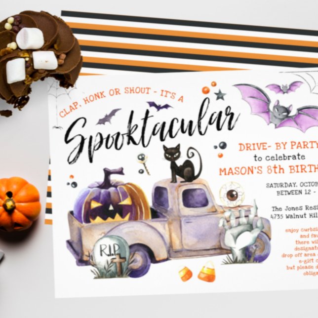 Kör med Halloween-födelsedagstrunk eller behandla  Inbjudningar (Skapare uppladdad)