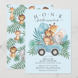 Kör med jungle Animals Boys Baby Shower Inbjudningar