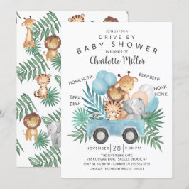 Kör med jungle Animals Boys Baby Shower Inbjudningar